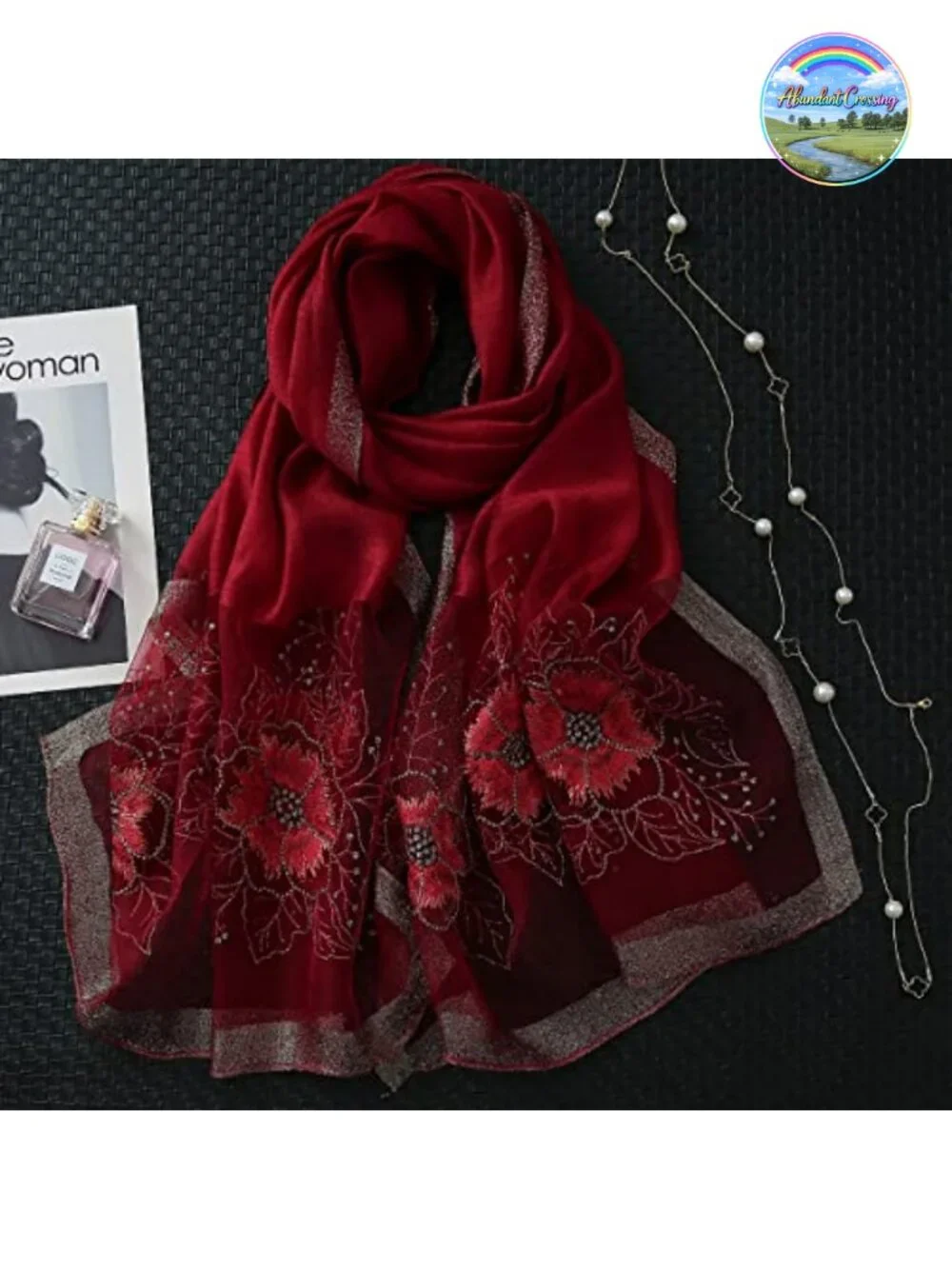 Women Embroidered Silk Blend Scarf Shawl Wrap Large 75x28 Inch Fashion Stole